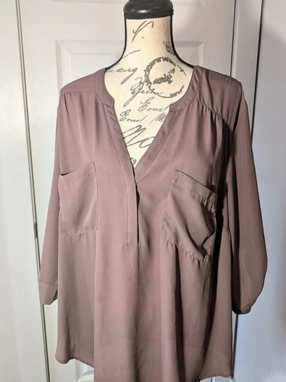 Torrid Harper Georgette 3/4 Sleeve Blouse Tunic Brown Size 3X